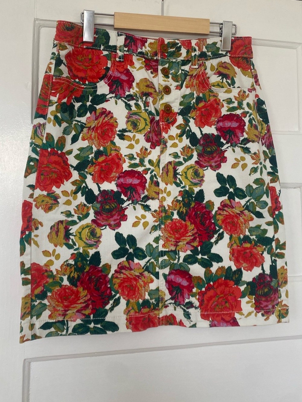 Anthropologie Maeve floral denim skirt